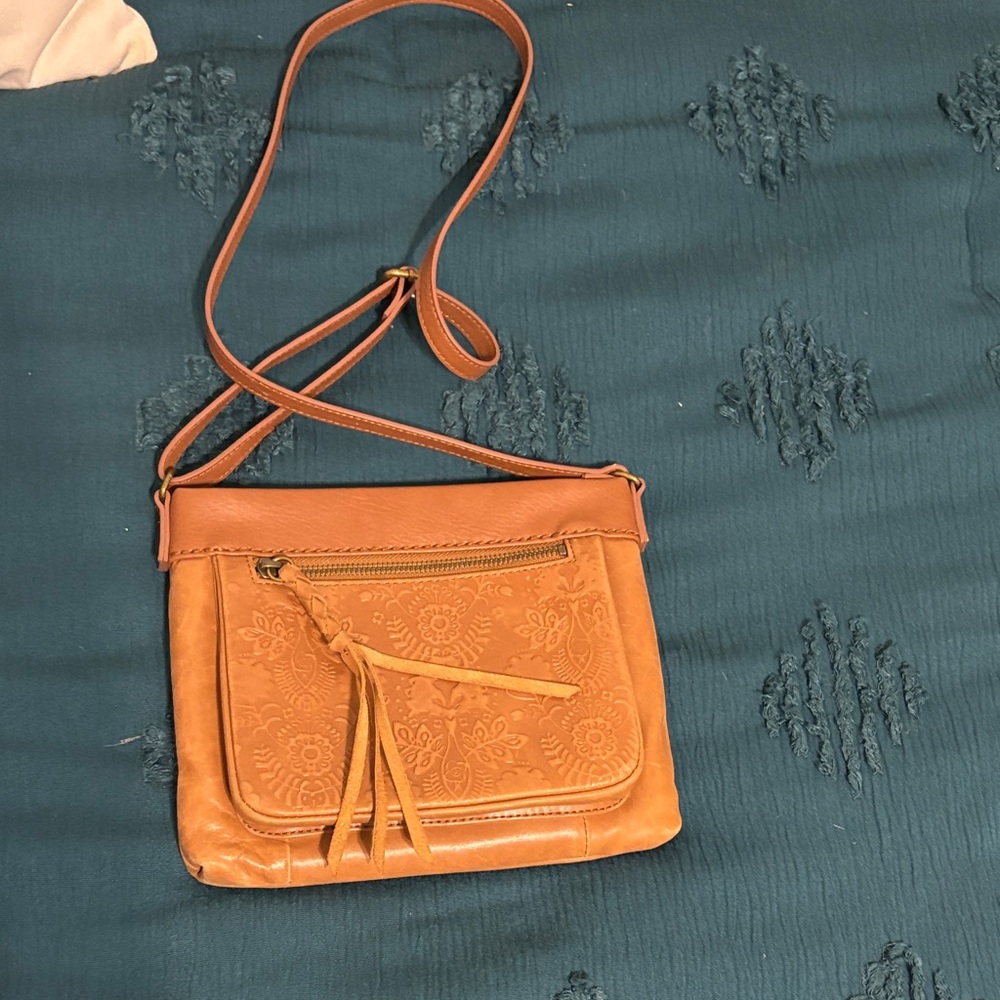 The Sak Tan Crossbody Bag with Floral Design